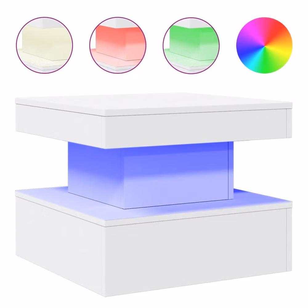 Berkfield Home Modern White Coffee Table with LED Lights W/D/H: 50 x 50 x 40 cm – 2