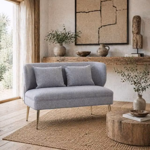 Wyld Haus Rohaco 2 Seater Wingback Sofa in Grey Linen Effect Fabric with Metal Legs W/D/H: 117 x 78.5 x 65 cm – 1