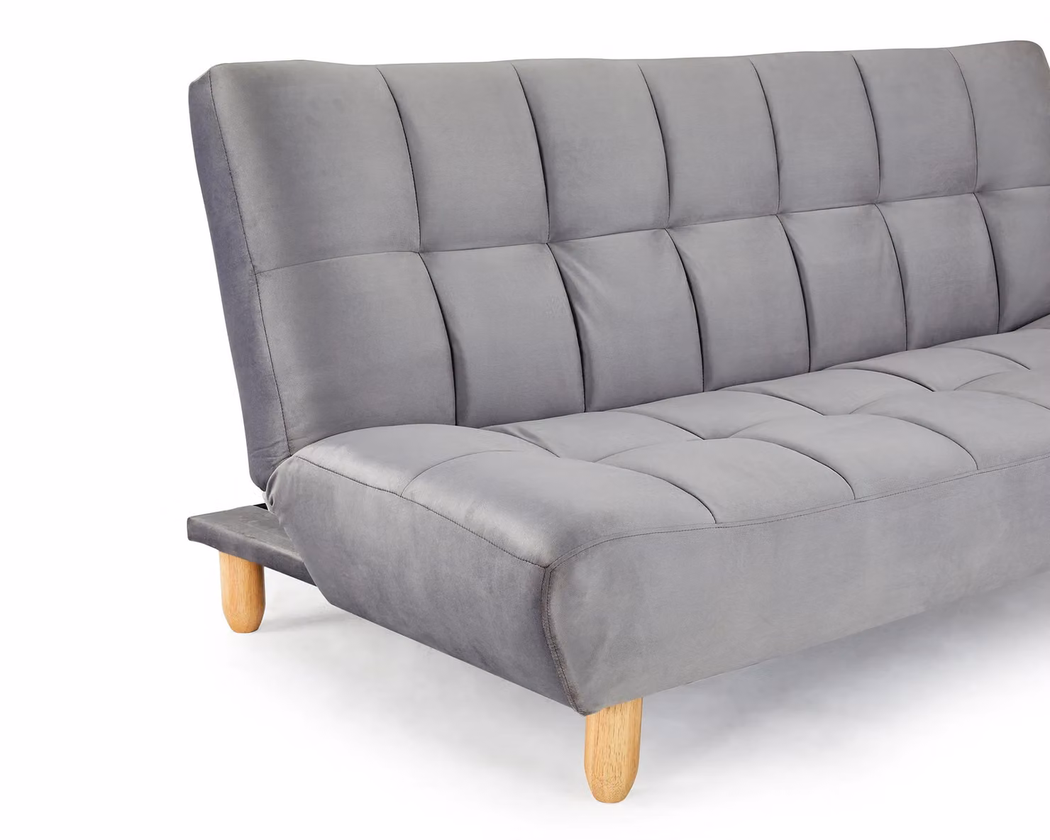 Home Detail Macy Velvet Click-Clack Sofa Bed with Tufted Detail and Wooden Legs in Light Grey, 140 x 190 cm – 2
