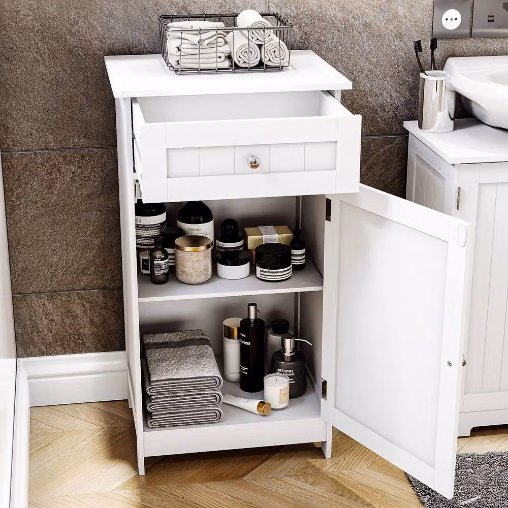 HD Designs Modern White Matt Freestanding Bathroom Storage Cabinet with 1 Door and 1 Drawer – 2