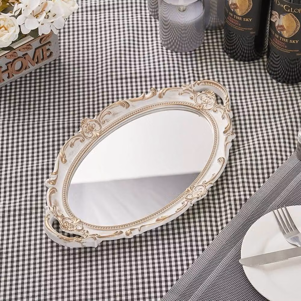 NESTLUNE Rectangular Mirror Plastic and Ceramic Cake Stand and Tray in Gold and Multicolour, W: 15 cm, D: 15 cm, H: 15 cm – 2
