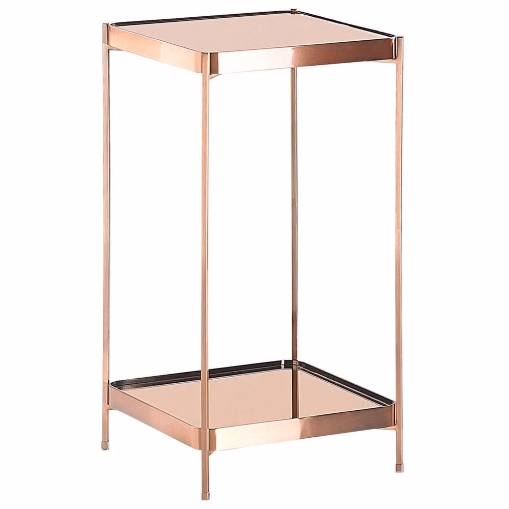 Wyld and Coco Copper Tempered Glass Side Table with Shelf W/D/H: 29 x 29 x 60 cm – 2