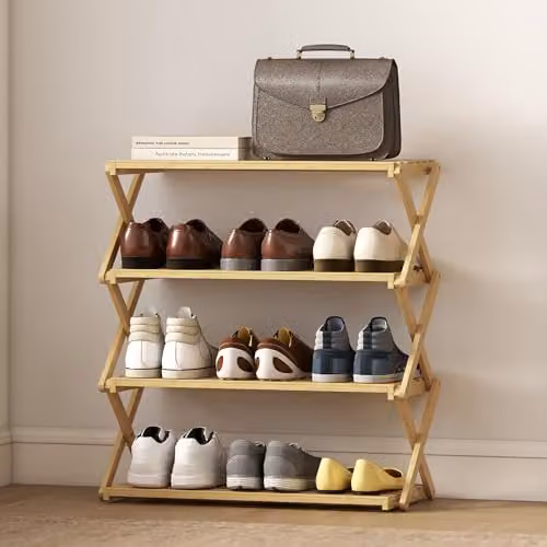 HOMCOM 4-Tier Bamboo Shoe Rack in Beige, W/D/H: 60 x 29 x 67 cm – 4