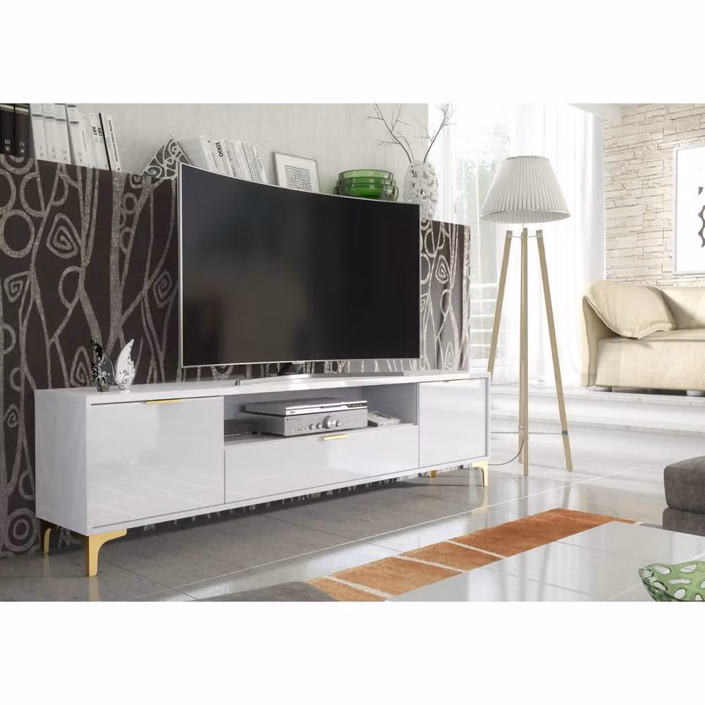 Mex Furniture LTD Goldline Glossy White and Gold TV Unit W: 200 cm – 5