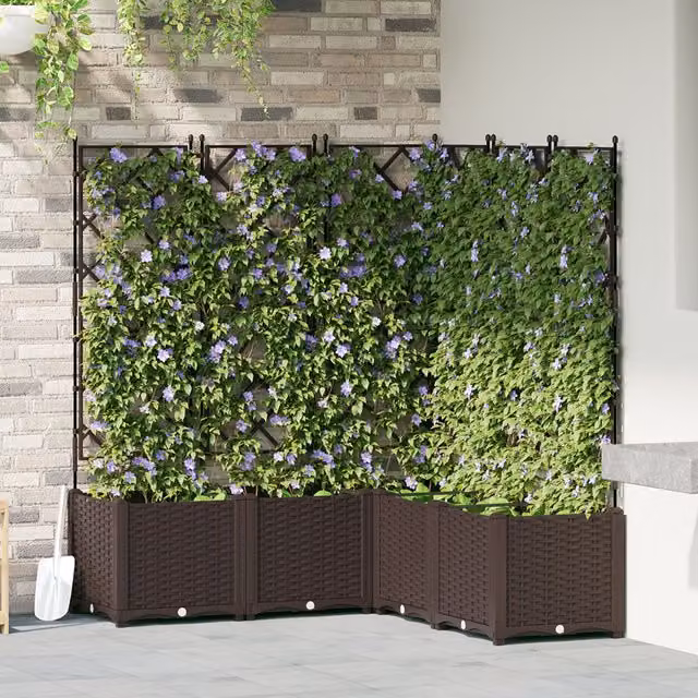 Berkfield Home Garden Planter with Trellis, 5 Pieces, Brown, W/D/H: 120 x 120 x 143 cm