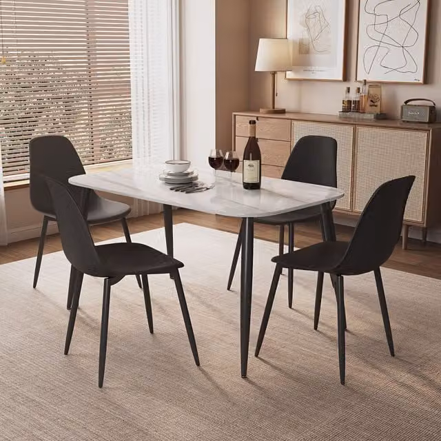 Aspen Gloss White Sintered Stone Rectangular Dining Table and 4 Black Curve Chair Set
