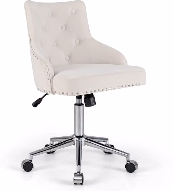 Costway Beige Velvet Upholstered Home Office Task Chair with 360 Degree Swivel and Castors – 1