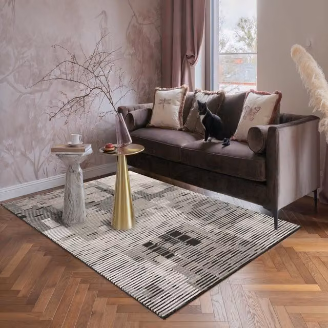 Desire Rugs Mayfair Modern Matrix Design Living Room Area Rug in Dark Grey, W: 160 cm, L: 230 cm