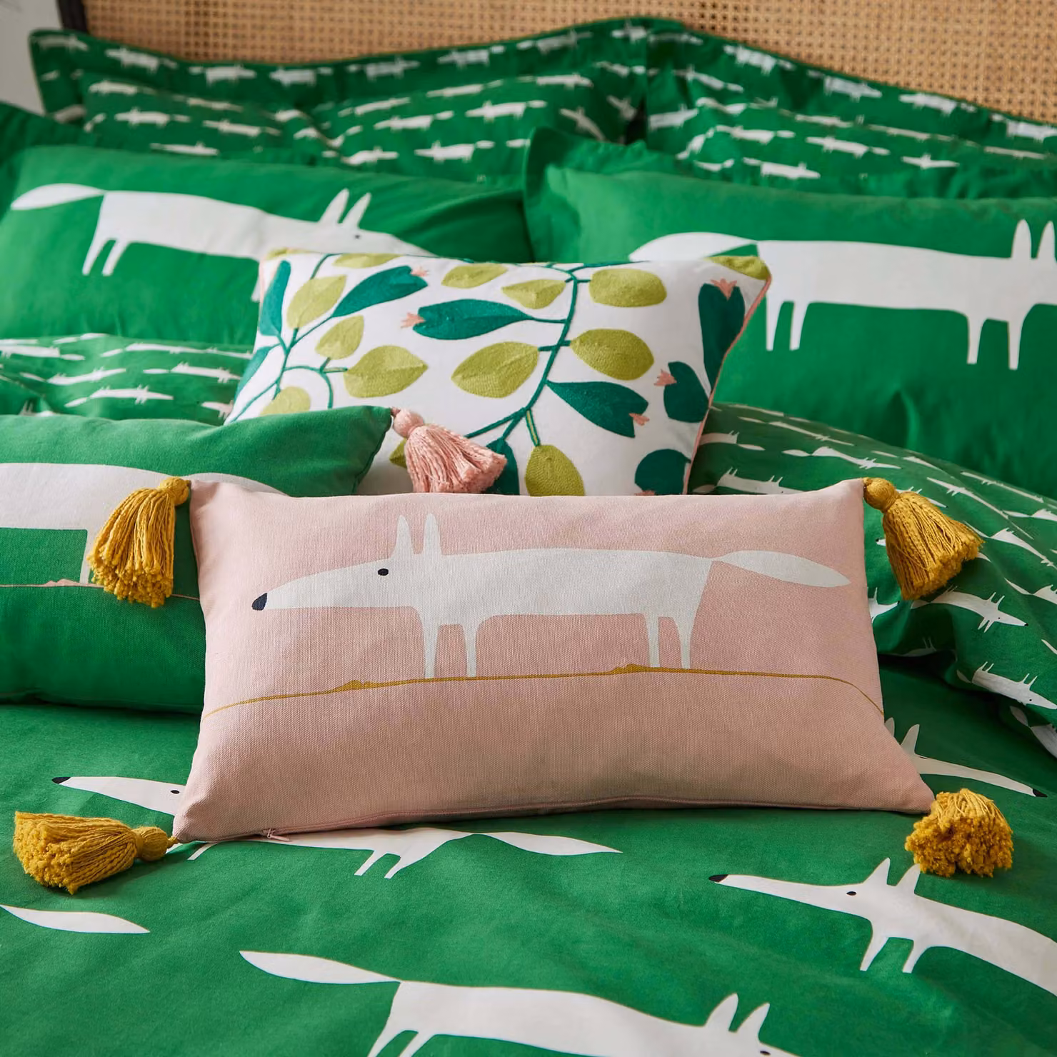 Scion Mr Fox Cotton Cushion in Pink and White, W: 50 cm, H: 30 cm – 2