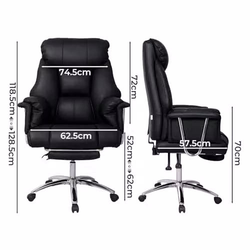 Levede Executive Office Chair in Black with Footrest, Ergonomic PU Leather Recliner and 360 Degree Swivel – 3