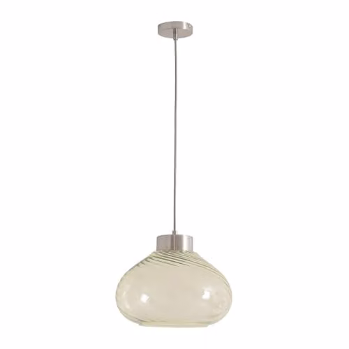 ValueLights Corinne Twill Green Glass and Brushed Chrome Capped Ceiling Pendant Light with Bulb – 1