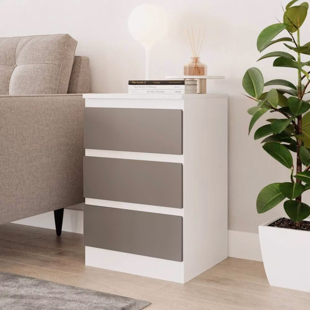 Kelvenix Modern White and Grey 3 Drawer Wooden Bedroom Chest of Drawers – 2