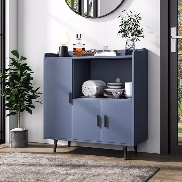 Livingandhome Modern Grey Kitchen Cabinet with Hinged Doors and Cable Hole