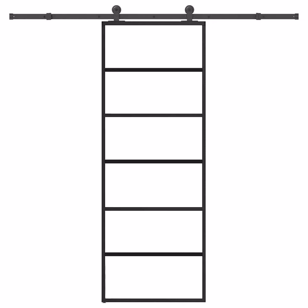 Berkfield Home Modern Sliding Door with Hardware Set, Black ESG Glass and Aluminium, W: 76 cm, H: 205 cm – 2