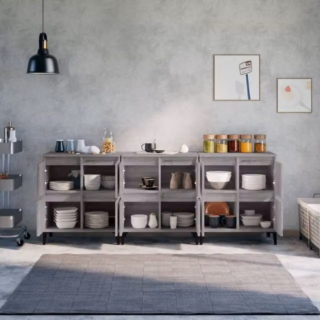 Berkfield Home Set of 3 Modern Grey Sonoma Sideboards, W/D/H: 60 x 35 x 70 cm – 1