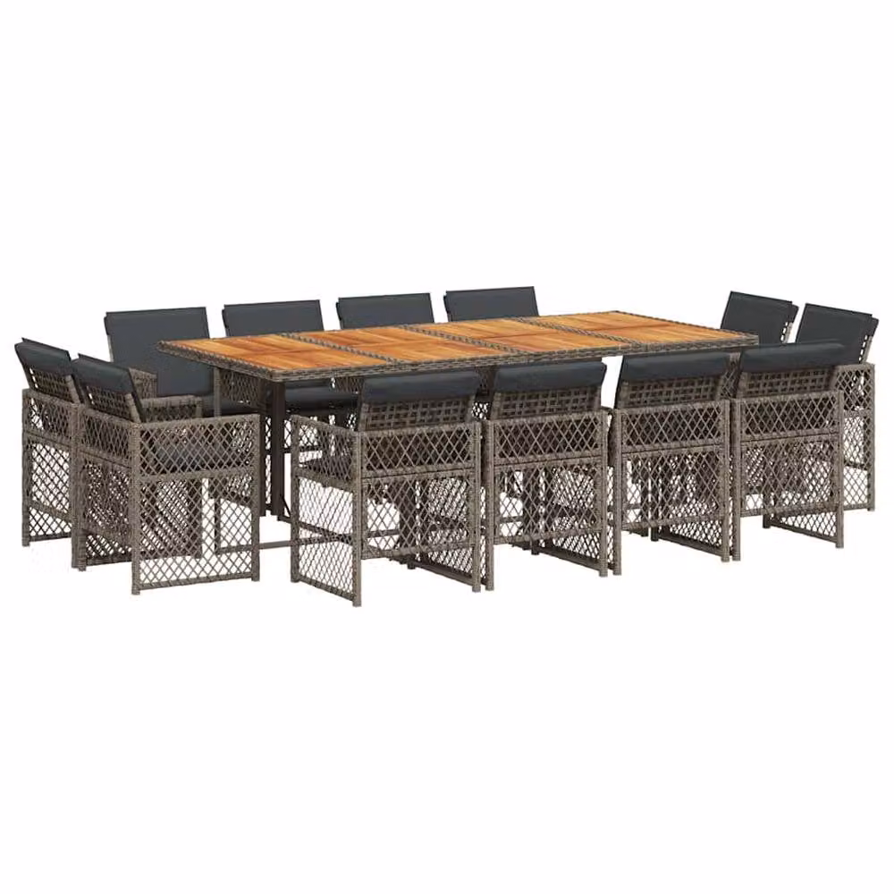 Berkfield Home 13 Piece Grey Poly Rattan Garden Dining Set with Cushions – 2