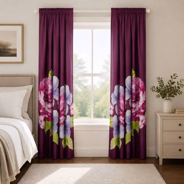 Smart Living Grace Floral Curtains Pair with Tie Backs in Purple, W: 167 cm, H: 183 cm – 1