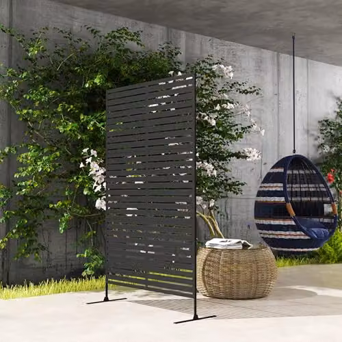 Outsunny Striped Black Outdoor Privacy Screen, Modern Powder-Coated Steel Decorative Garden Fence, W/H: 122 x 198 cm – 7
