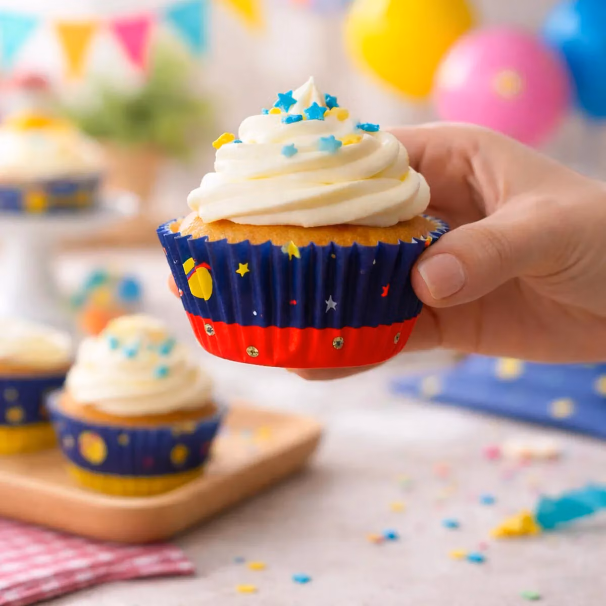 Orsina 40 Piece Large Cupcake Cases with Space Design, Stars and Planets, Multicolour – 3