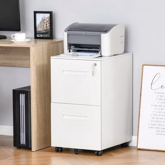 Vinsetto Mobile File Cabinet with Lock and Castors, White