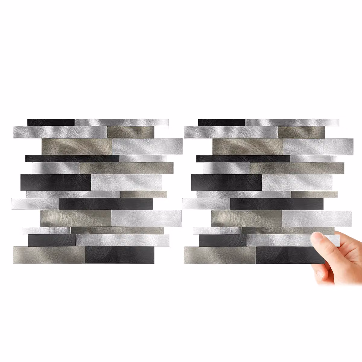 ENER-J Silver Metallic Peel and Stick Aluminium Wall Tiles, Pack of 4, W: 303 mm, D: 297 mm, H: 4 mm – 7
