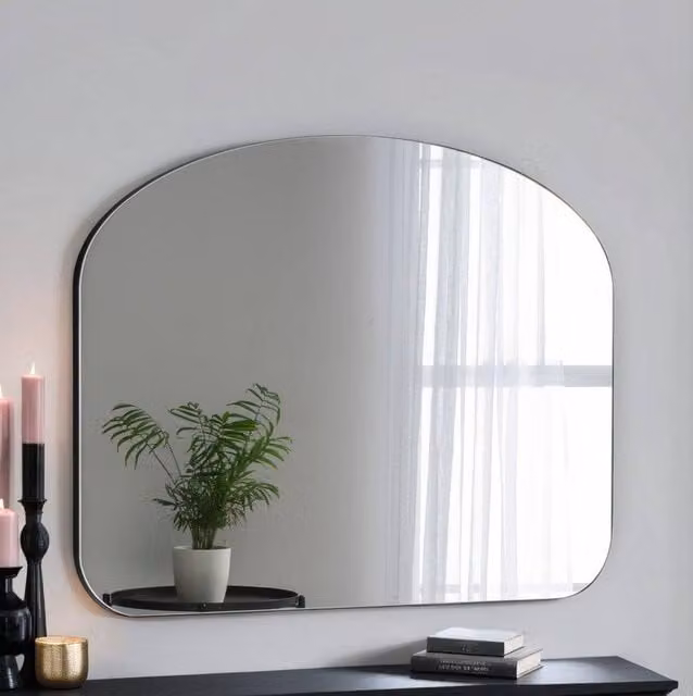 Yearn Mirrors Soho Curved Overmantle Wall Mirror in Black