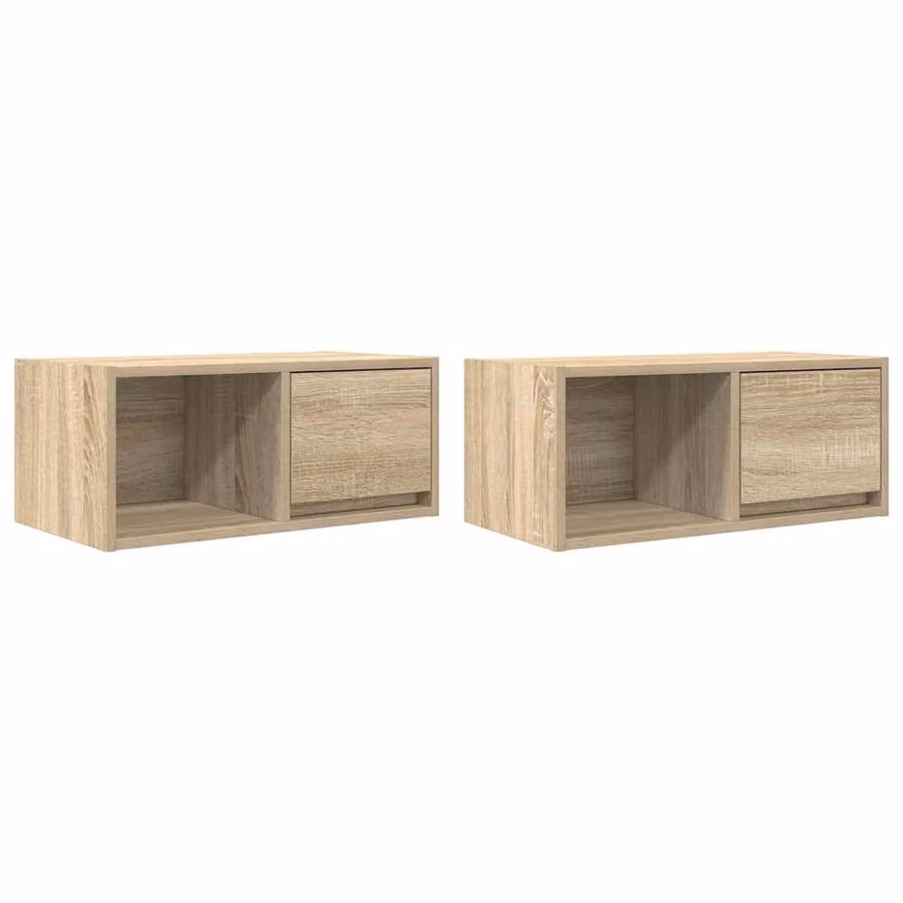 Berkfield Home Set of 2 Sonoma Oak TV Cabinets in Light Brown, W/D/H: 60 x 31 x 25.5 cm – 2