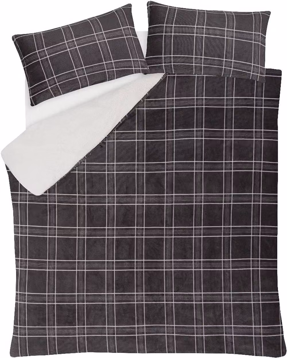 Smart Living Luxury Grey Checked Flannel Fleece Duvet Cover and Pillowcases Set, W: 180 cm, H: 200 cm – 3