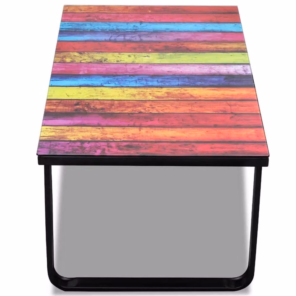 Berkfield Home Modern Rectangular Coffee Table with Multicolour Abstract Rainbow Glass Top and Metal Sled Base – 4