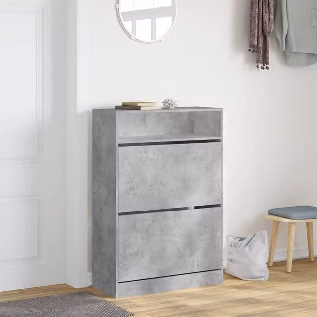 Berkfield Home Modern Shoe Cabinet in Concrete Grey with 2 Tilting Compartments, W/D/H: 80 x 34 x 116 cm
