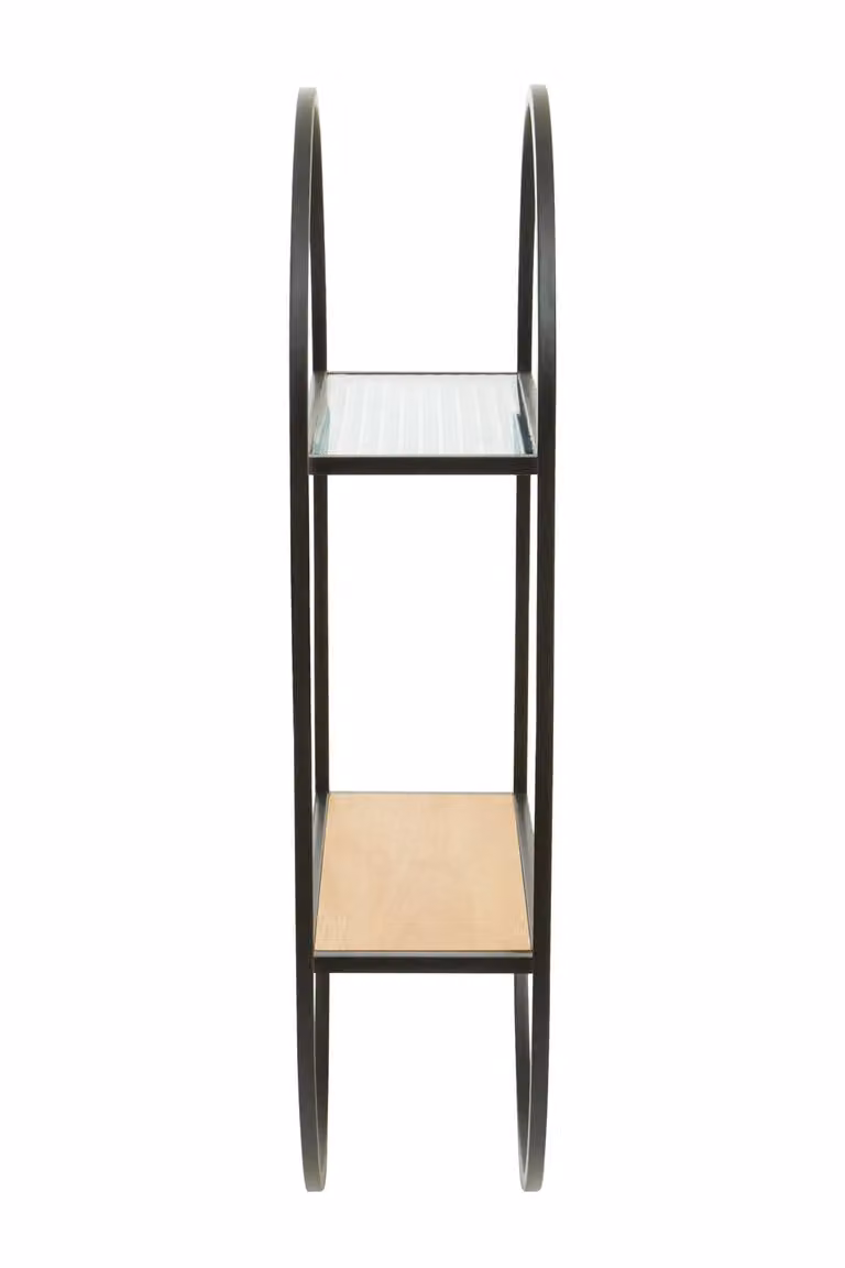 Orsina Two Tier Wall Mounted Display Shelf with Metal Frame in Black, W/D/H: 66.0 x 35.0 x 35.0 cm