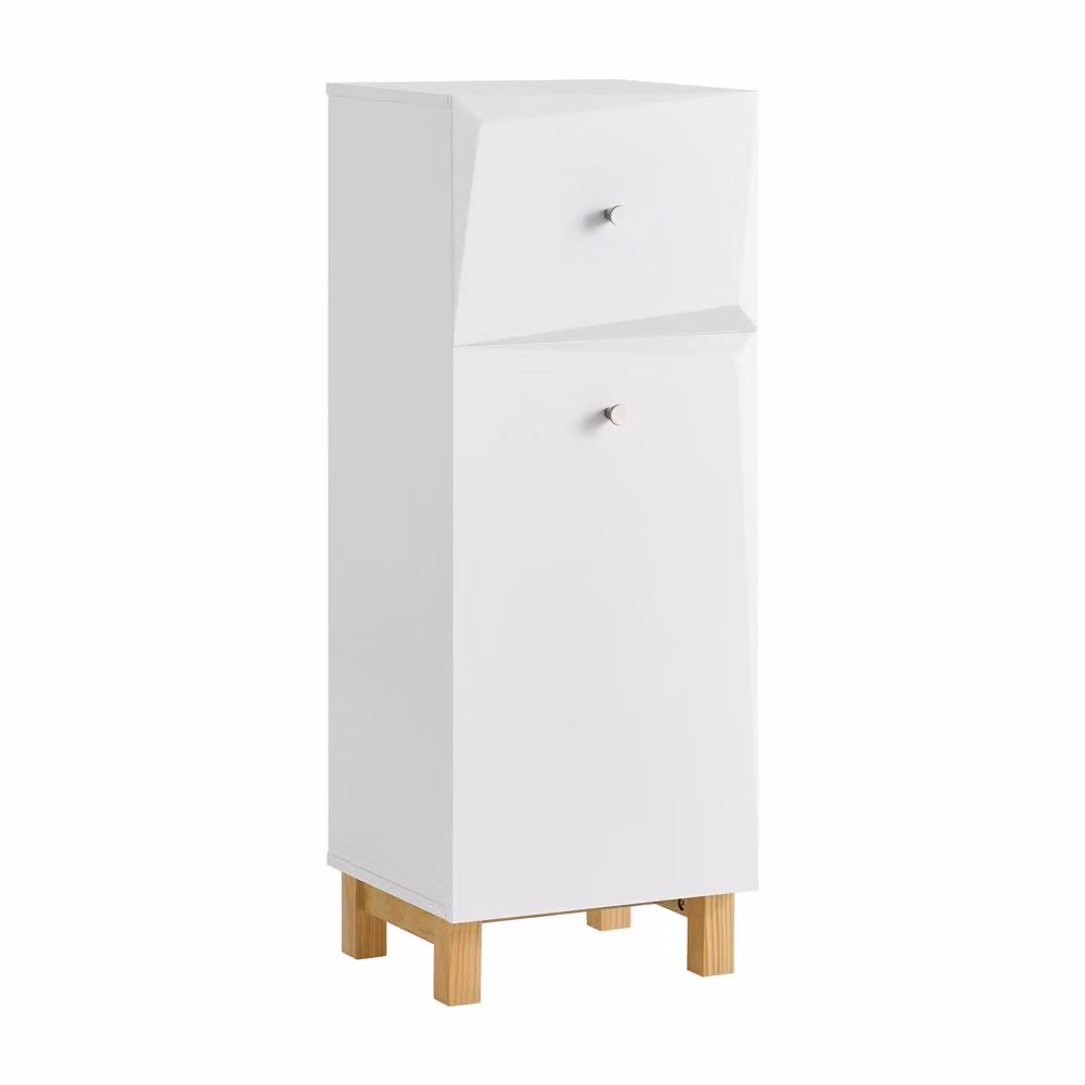 SoBuy Modern White Bathroom Laundry Cabinet with Soft-Close Hinged Doors and Internal Drawers – 2