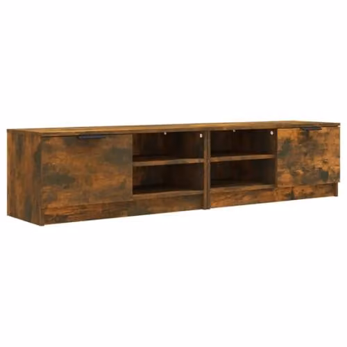 vidaXL Set of 2 Smoked Oak TV Cabinets, Brown Engineered Wood, W/D/H: 80 x 35 x 36.5 cm
