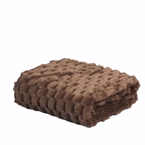 OHS Waffle Faux Fur Fleece Throw Blanket, Brown, W/D/H: 125 x 150 cm