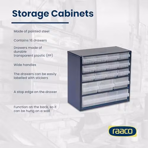 Raaco 16 Drawer Blue Enamelled Steel Metal Cabinet 616-123 – 4