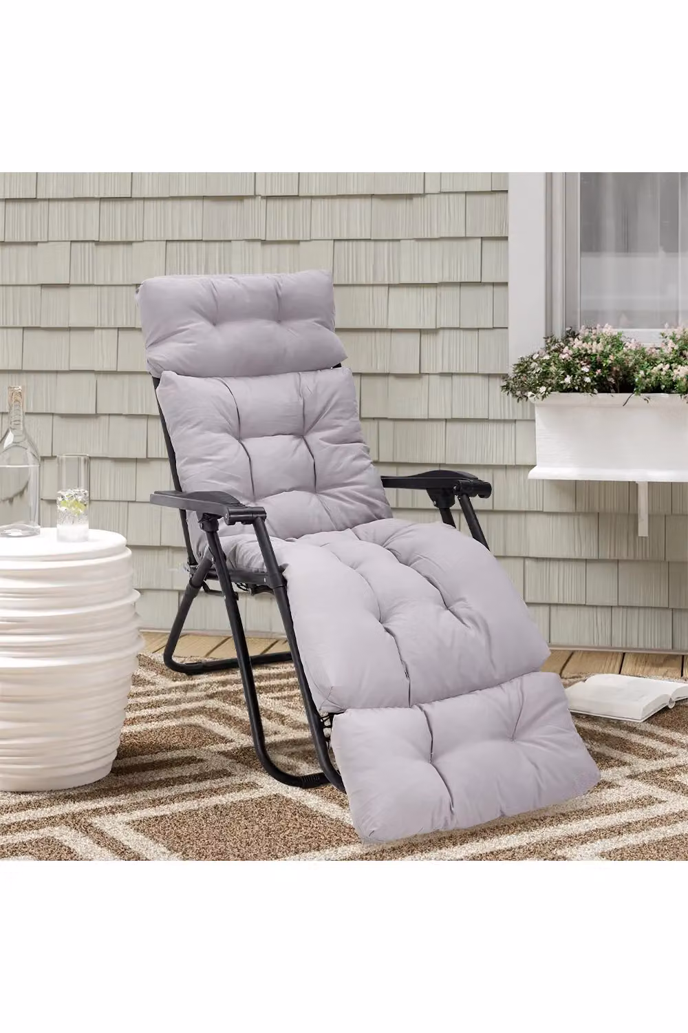 Garden Sanctuary Grey Thickened Lounger Cushion with Anti-Slip Cover, W: 180 cm, D: 55 cm – 2