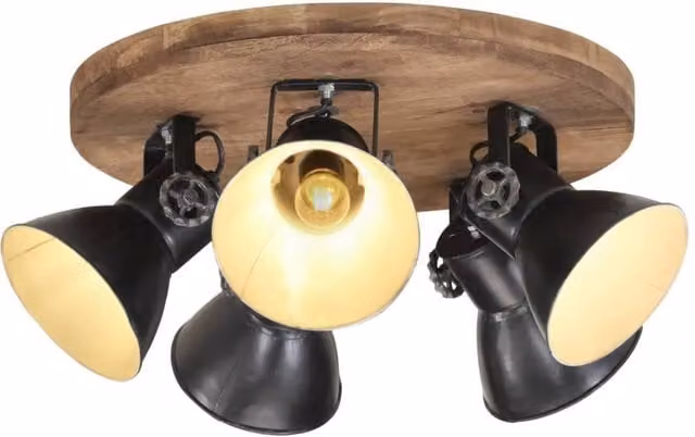Berkfield Home Industrial Square Ceiling Lamp in Black and Wood, W/D/H: 50 x 50 x 25 cm, E27, 25 W – 1