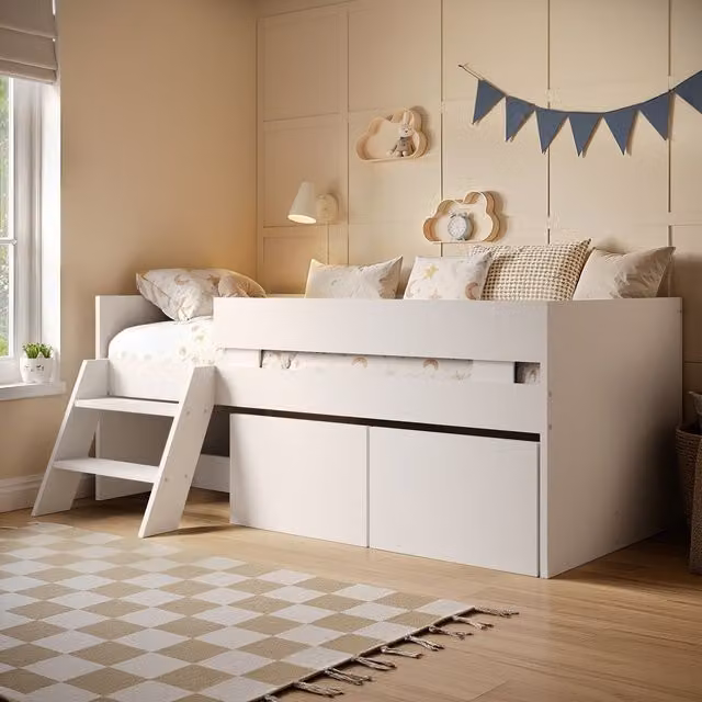 Flair Logan Single Storage Low Sleeper Bed in White – 1