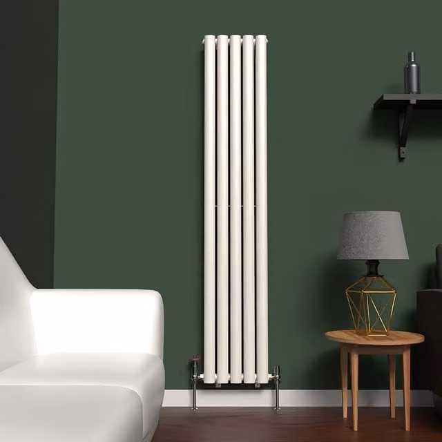 Lux Heat Oval Coloured Vertical Radiator in Stone White, H 160 cm x W 30 cm