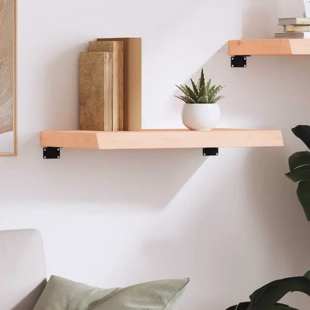 Berkfield Home Wall Mounted Oak Shelf in Natural Untreated Solid Wood W/D/H: 60 x 40 x 4 cm