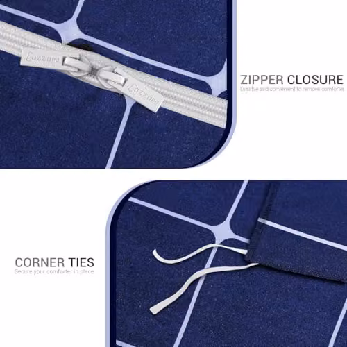 Lazzaro Blue Checked Microfibre Super King Duvet Cover and Pillowcase Set with Zipper Closure, Duvet Cover: 260 x 220 cm, Pillowcases: 50 x 75 cm – 2