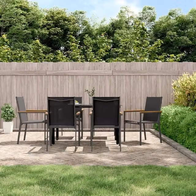 Berkfield Home Set of 6 Modern Garden Chairs in Black Steel and Textilene, W: 55 cm, D: 61.5 cm, H: 90 cm