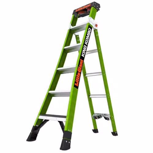 Little Giant King Kombo 6 Tread Industrial Multi-Purpose Fibreglass Ladder in Hi-Viz Green