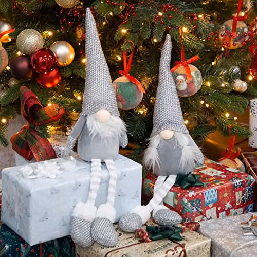 The Christmas Workshop 2-Pack Grey and White Felt Gnome Ornaments with Hanging Legs – 5