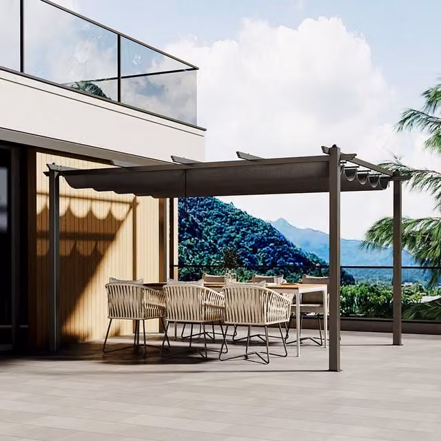 Livingandhome Modern Aluminium Garden Patio Pergola with Canopy in Anthracite Grey