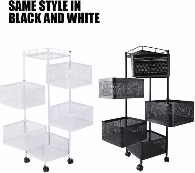 NESTLUNE Black 6 Tier Rotating Kitchen Storage Trolley Cart, Height: 100 cm, Width: 15 cm, Depth: 15 cm