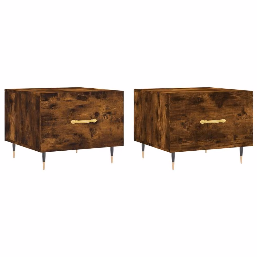 Berkfield Home Set of 2 Smoked Oak Decorative Coffee Tables in Brown, W/D/H: 50 x 50 x 40 cm – 2