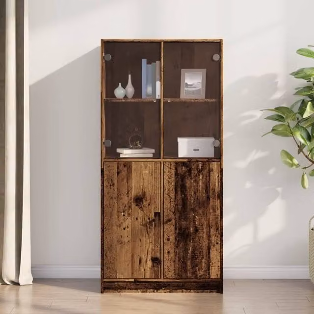 Berkfield Home Modern Highboard with Glass Doors in Brown, W/D/H: 68 x 37 x 142 cm
