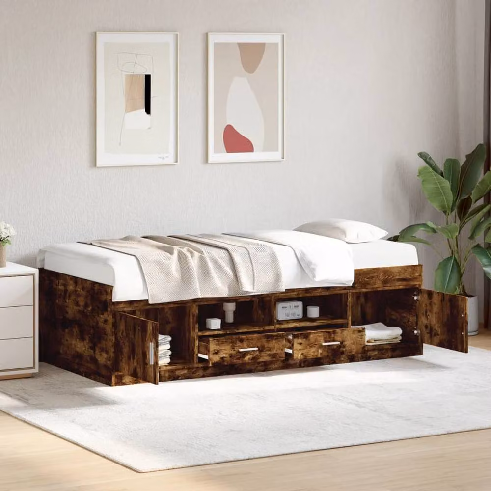 Berkfield Home Daybed with Drawers in Smoked Oak Brown, W/D/H: 90 x 200 cm – 2