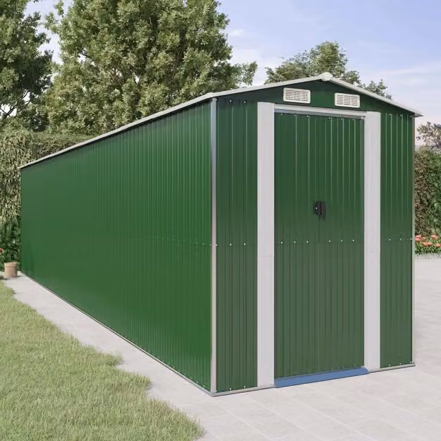 Berkfield Home Green Galvanised Steel Garden Shed with Sliding Doors and Side Vent, W/D/H: 855 x 192 x 223 cm